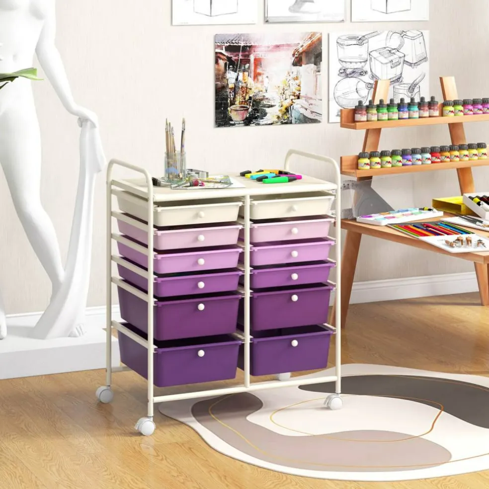 Costway 12 Drawers Rolling Cart Storage Mutlicolor Scrapbook Paper Studio Organizer Bins