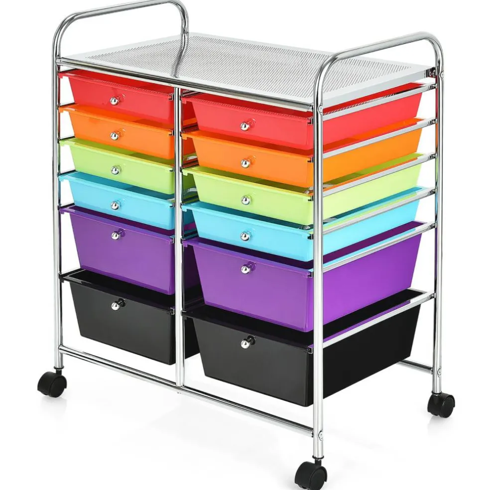 Costway 12 Drawers Rolling Cart Storage Mutlicolor Scrapbook Paper Studio Organizer Bins