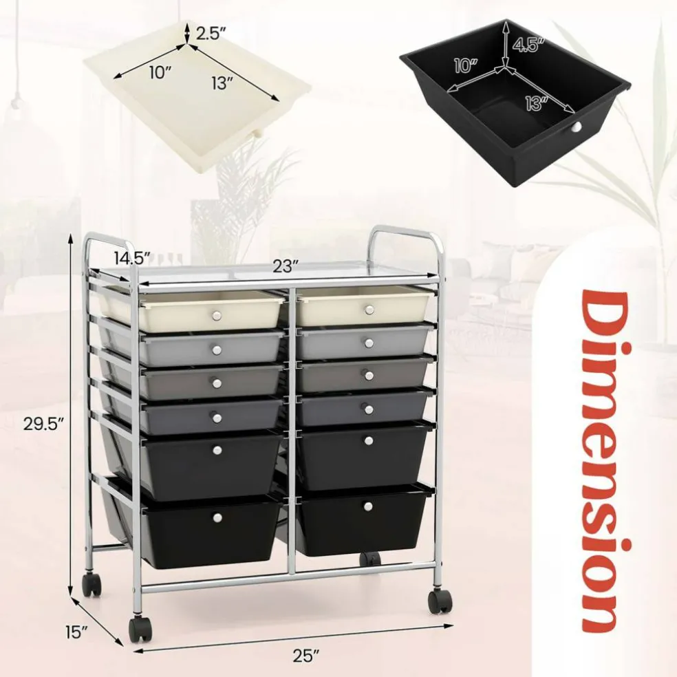 Costway 12 Drawers Rolling Cart Storage Mutlicolor Scrapbook Paper Studio Organizer Bins