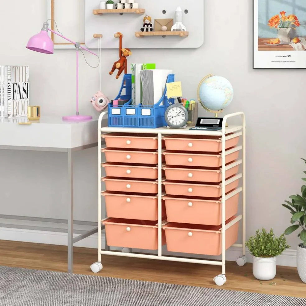 Costway 12 Drawers Rolling Cart Storage Mutlicolor Scrapbook Paper Studio Organizer Bins