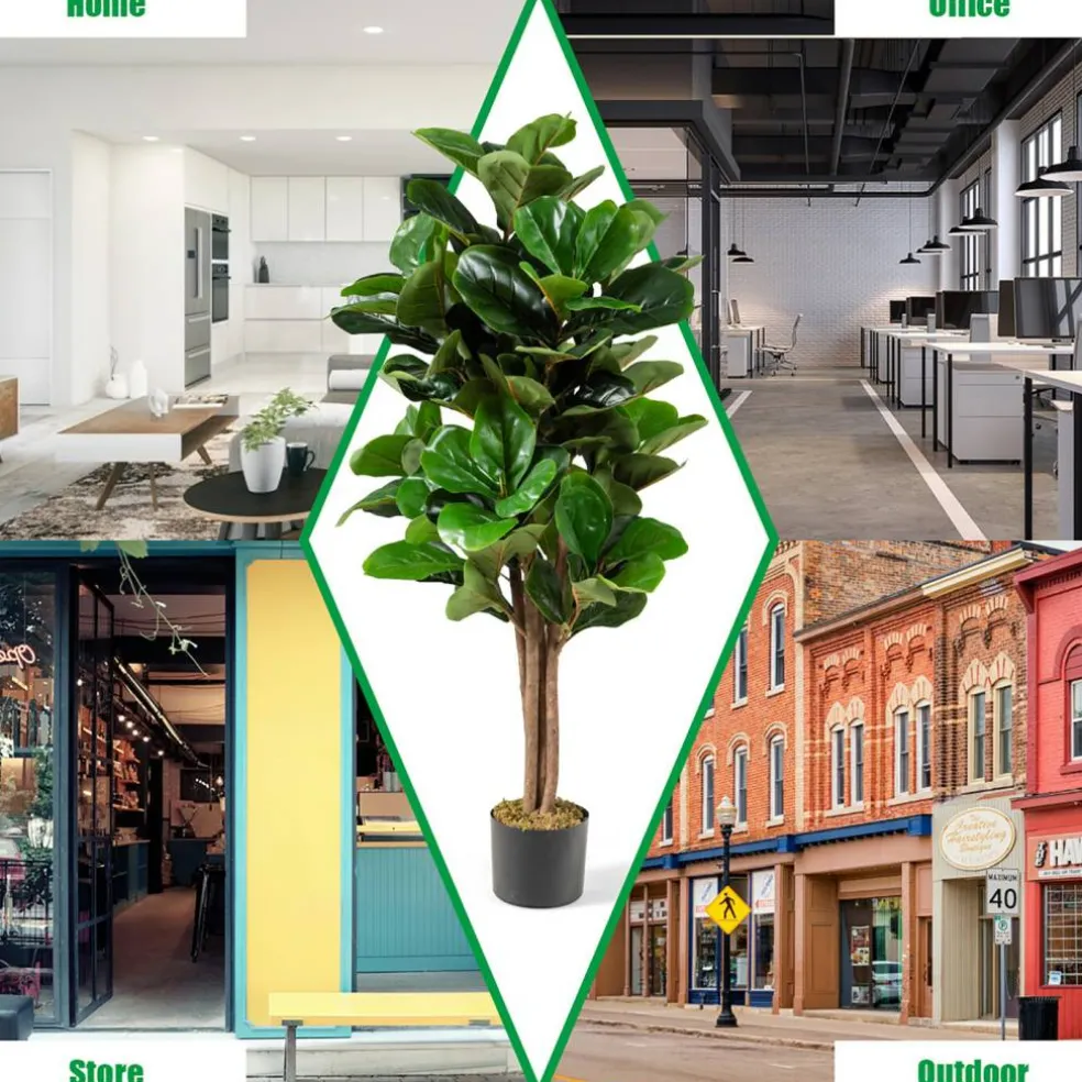 Costway 4ft Artificial Fiddle Leaf Fig Tree Indoor Outdoor Office Decorative Planter