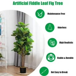 Costway 4ft Artificial Fiddle Leaf Fig Tree Indoor Outdoor Office Decorative Planter