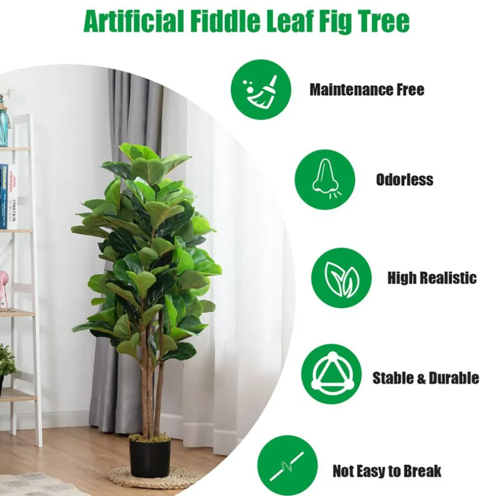 Costway 4ft Artificial Fiddle Leaf Fig Tree Indoor Outdoor Office Decorative Planter