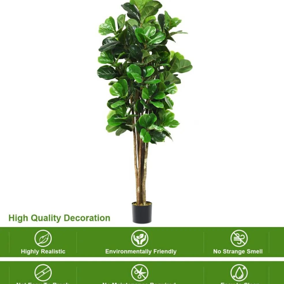 Costway 6ft Artificial Natural Fig Tree Bush Indoor/Outdoor decorative Planter