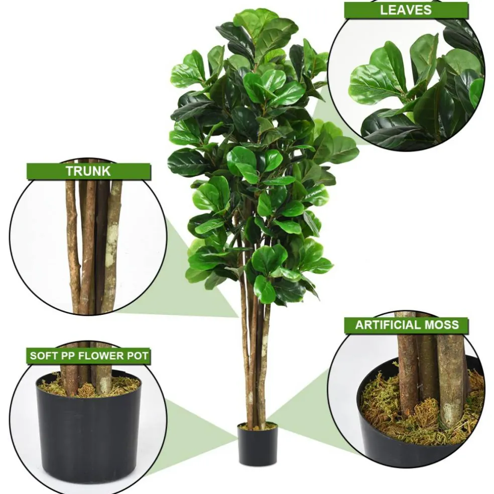 Costway 6ft Artificial Natural Fig Tree Bush Indoor/Outdoor decorative Planter