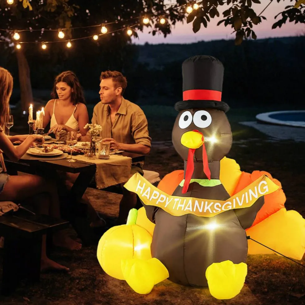 Costway 5 FT Inflatable Turkey Thanksgiving Decoration with Pumpkin Blow up LED Lights