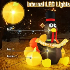 Costway 5 FT Inflatable Turkey Thanksgiving Decoration with Pumpkin Blow up  LED Lights