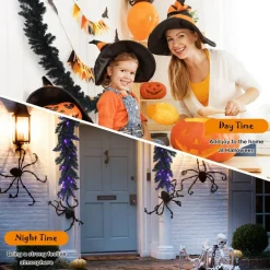 Costway 9ft Pre-lit Christmas Halloween Garland Black w/ 50 Purple LED Lights