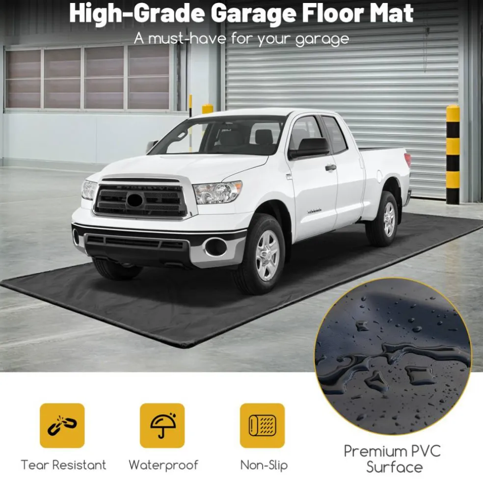 Costway Garage Floor Mat Non-Slip Containment Mat for Waterproof Protection Black Middle/Large