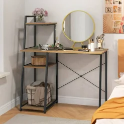 Costway Home Office Desk with Bookshelf Host Stand Metal Frame Study Writing Desk