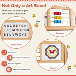 Costway 3-in-1 Wooden Art Easel for Kids Double Sided Easel with Drawing Paper Roll