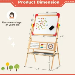 Costway 3-in-1 Wooden Art Easel for Kids Double Sided Easel with Drawing Paper Roll