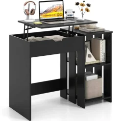 Costway Lift Top Computer Desk Standing Desk with Hidden Compartments & Storage Shelves