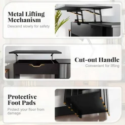 Costway Lift Top Computer Desk Standing Desk with Hidden Compartments & Storage Shelves