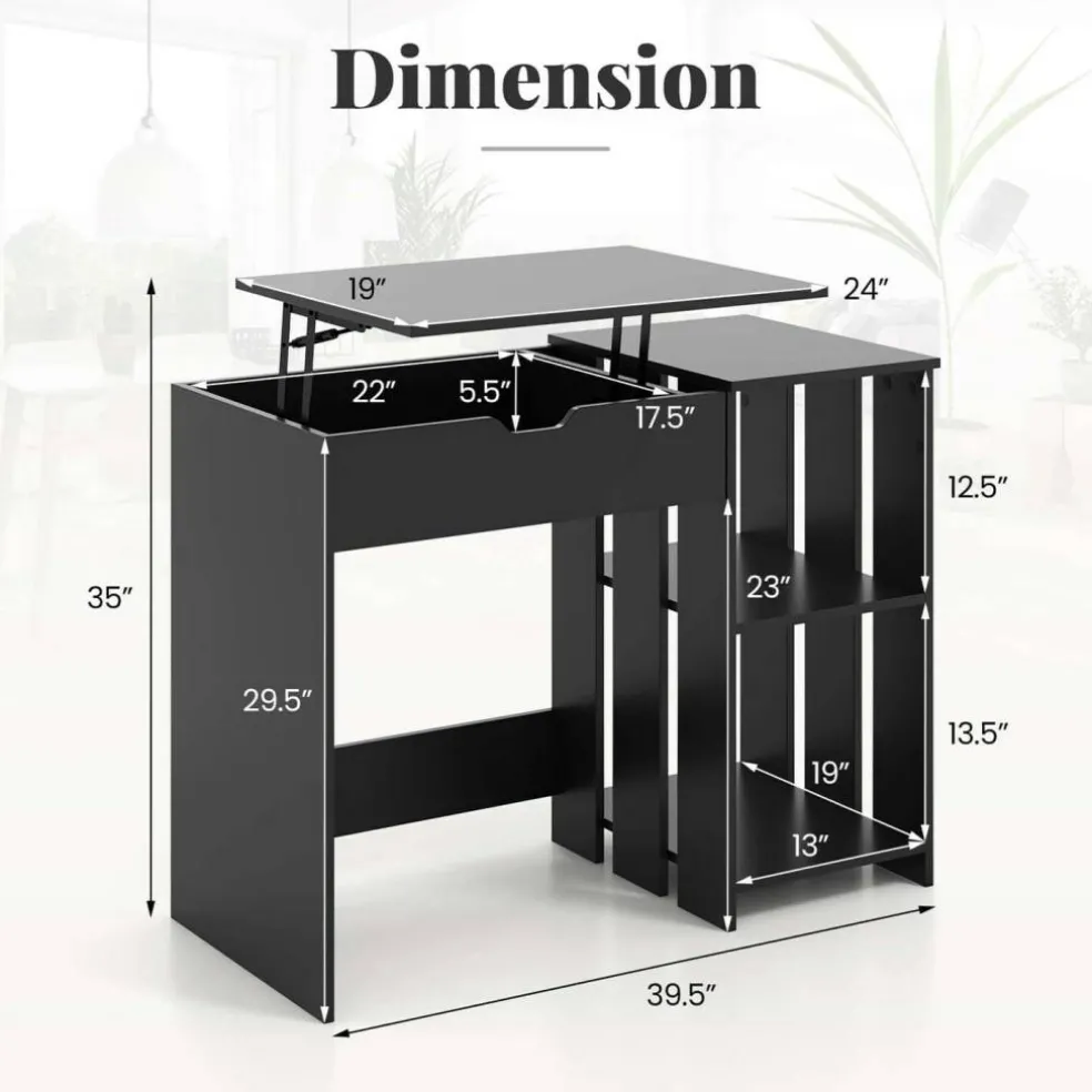 Costway Lift Top Computer Desk Standing Desk with Hidden Compartments & Storage Shelves