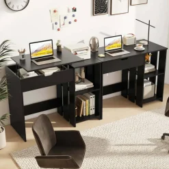 Costway Lift Top Computer Desk Standing Desk with Hidden Compartments & Storage Shelves