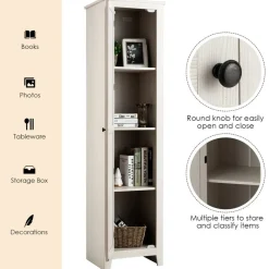 Costway Linen Tower Bathroom Storage Cabinet Tall Slim Side Organizer w/ Shelf White BlackWalnut