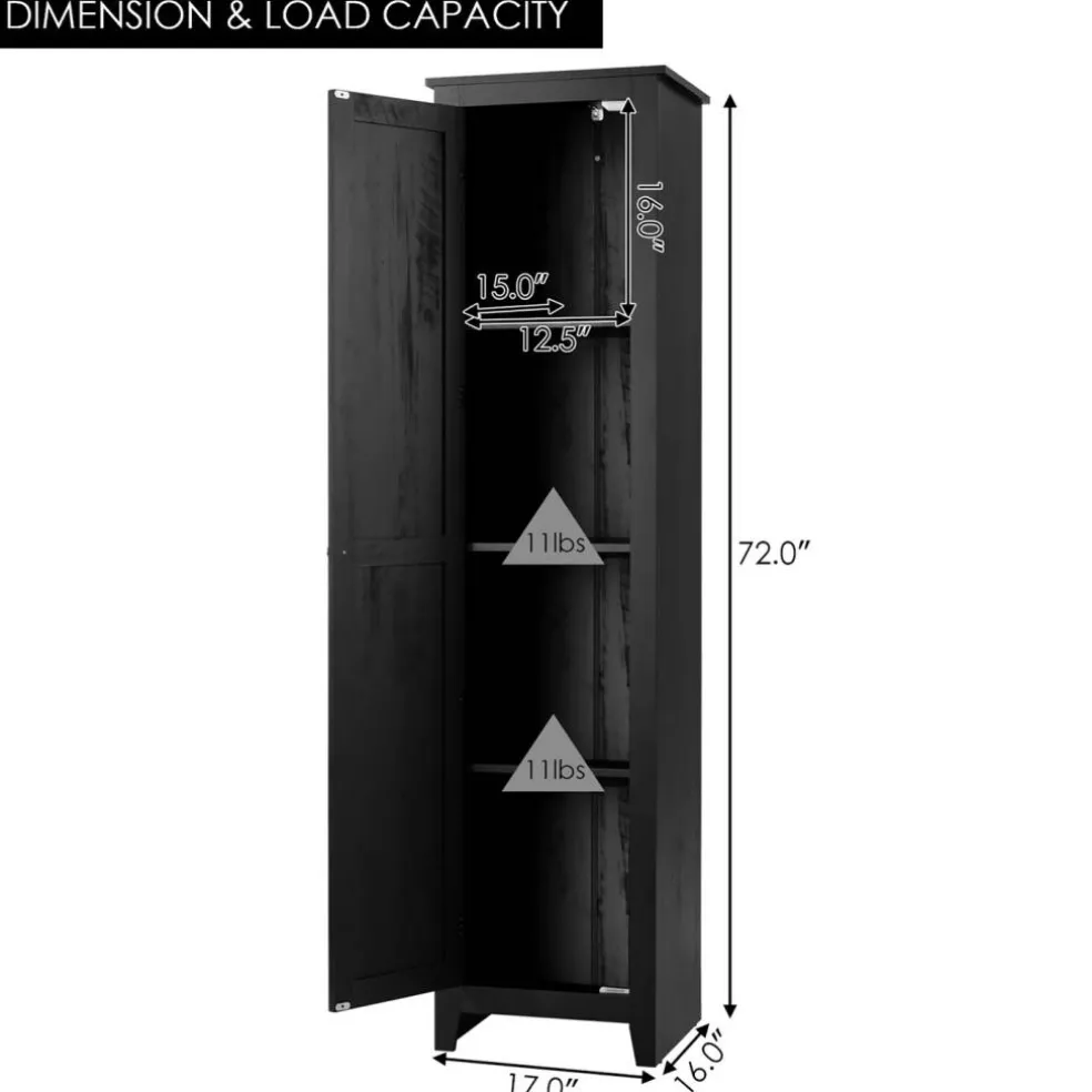 Costway Linen Tower Bathroom Storage Cabinet Tall Slim Side Organizer w/ Shelf White BlackWalnut