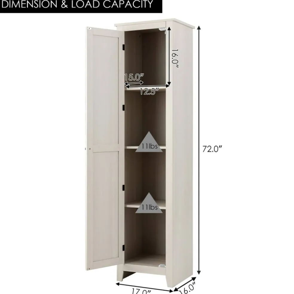 Costway Linen Tower Bathroom Storage Cabinet Tall Slim Side Organizer w/ Shelf White BlackWalnut