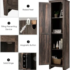 Costway Linen Tower Bathroom Storage Cabinet Tall Slim Side Organizer w/ Shelf White BlackWalnut