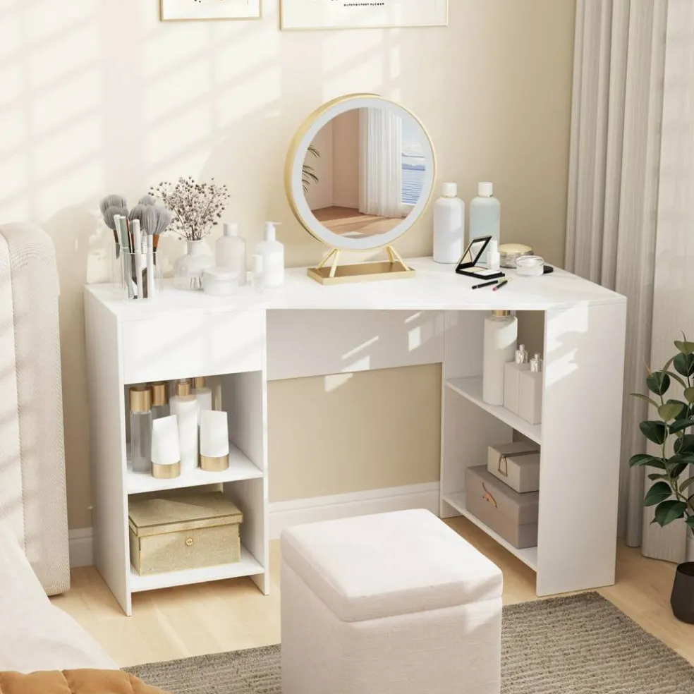 Costway L Shaped Computer Desk with Drawer & Storage Shelves for Home Office Workstation