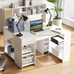 Costway L Shaped Computer Desk with Drawer & Storage Shelves for Home Office Workstation