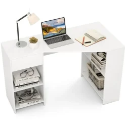 Costway L Shaped Computer Desk with Drawer & Storage Shelves for Home Office Workstation