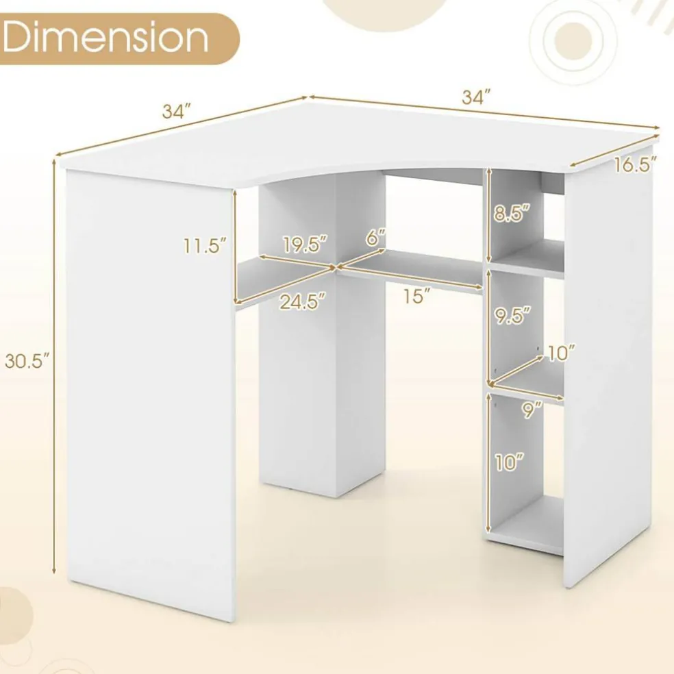 Costway L-Shaped Computer Desk with Storage Shelves Adjustable Shelf for Home Office Natural/White