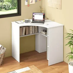 Costway L-Shaped Computer Desk with Storage Shelves Adjustable Shelf for Home Office Natural/White
