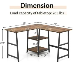 Costway L Shaped Corner Computer Desk Study Table w/Storage Shelves Black/Rustic Brown