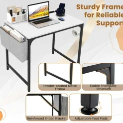 Costway 32" Meeting Room Desk Set of 2/4/6 with Charging Station & Headphone Hook Metal Frame White