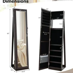Costway Mirrored Jewelry Cabinet Armoire Lockable Standing Storage Organizer with Shelf Black/White/Coffee/Dark Brown