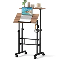 Costway Mobile Standing Desk Rolling Adjustable Laptop Cart Home Office Walnut/Natural/White