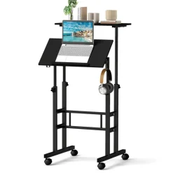 Costway Mobile Standing Desk Rolling Adjustable Laptop Cart Home Office Walnut/Natural/White