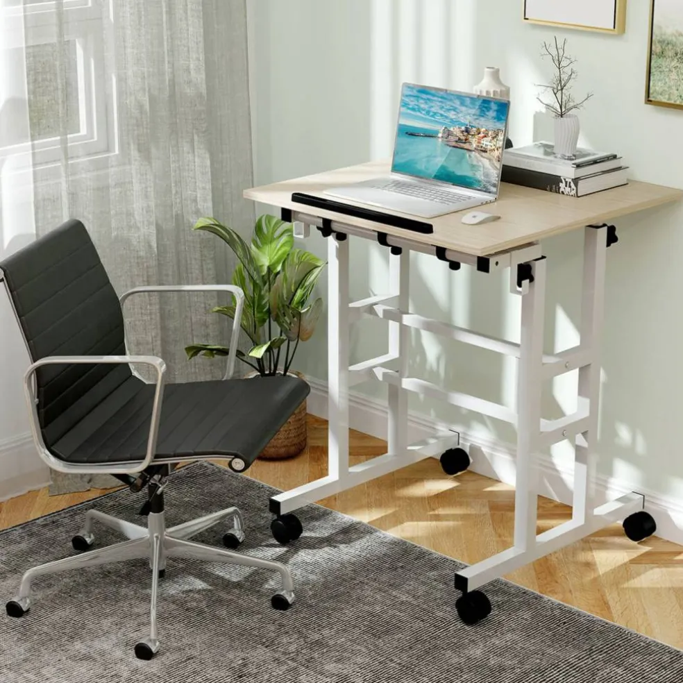 Costway Mobile Standing Desk Rolling Adjustable Laptop Cart Home Office Walnut/Natural/White