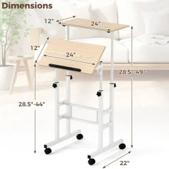 Costway Mobile Standing Desk Rolling Adjustable Laptop Cart Home Office Walnut/Natural/White