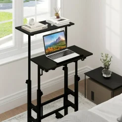 Costway Mobile Standing Desk Rolling Adjustable Laptop Cart Home Office Walnut/Natural/White