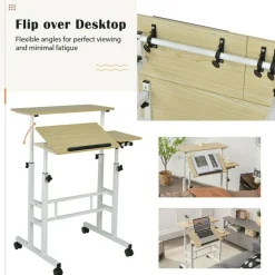 Costway Mobile Stand up Desk Adjustable Computer Desk Tilting Workstation