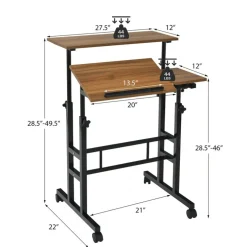 Costway Mobile Stand up Desk Adjustable Computer Desk Tilting Workstation