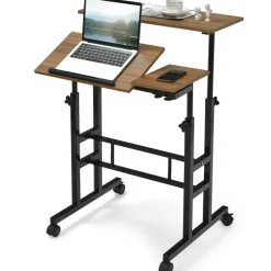Costway Mobile Stand up Desk Adjustable Computer Desk Tilting Workstation