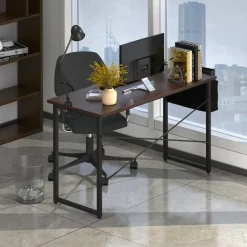 Costway Modern Computer Desk 47'' Study Writing Table w/ Storage Bag Coffee Black/Brown/Coffee