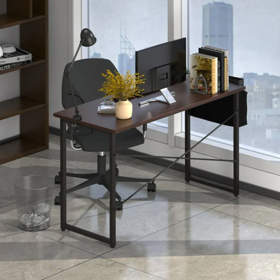 Costway Modern Computer Desk 47'' Study Writing Table w/ Storage Bag Coffee Black/Brown/Coffee