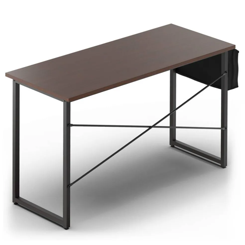 Costway Modern Computer Desk 47'' Study Writing Table w/ Storage Bag Coffee Black/Brown/Coffee
