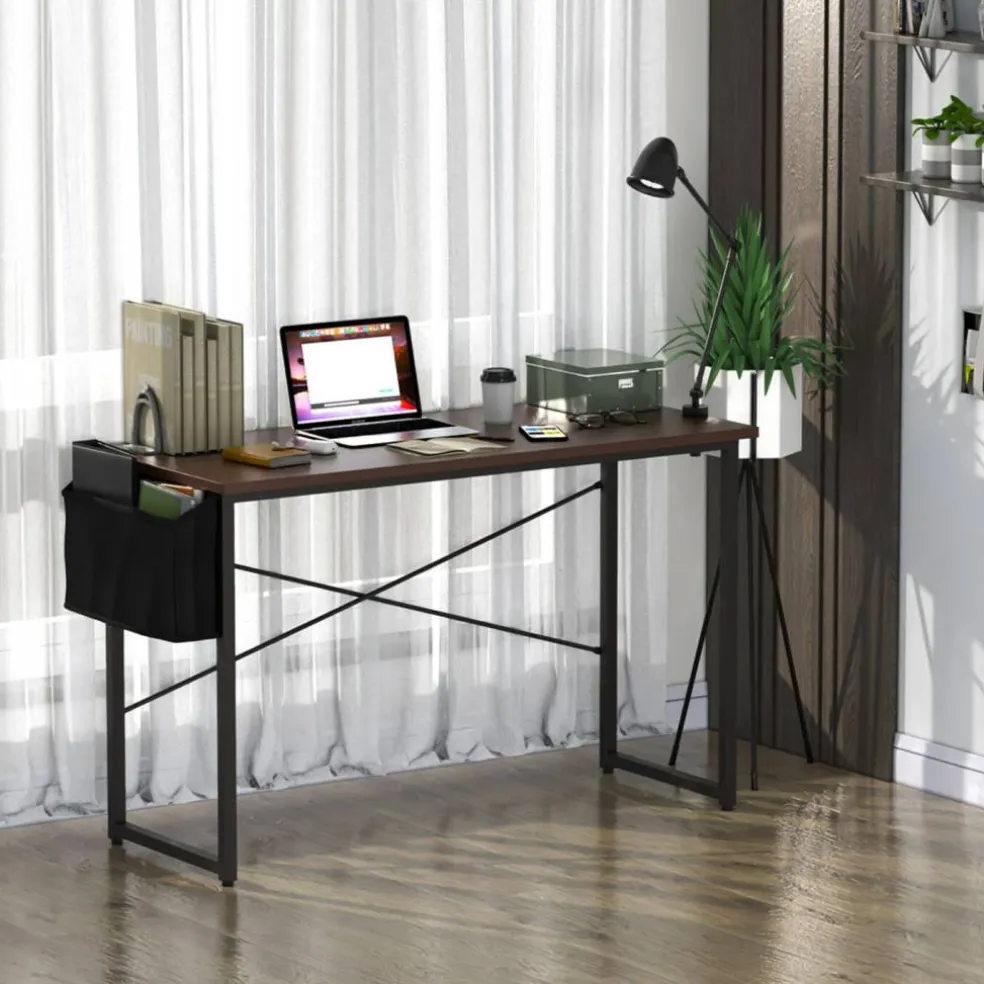 Costway Modern Computer Desk 47'' Study Writing Table w/ Storage Bag Coffee Black/Brown/Coffee