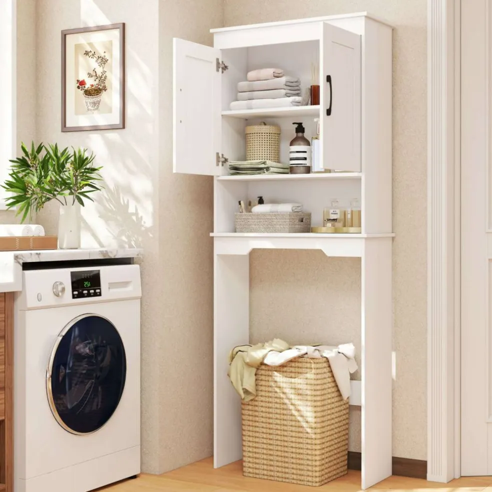 Costway Over The Toilet Storage Cabinet Bathroom Organizer w/ Adjustable Shelf