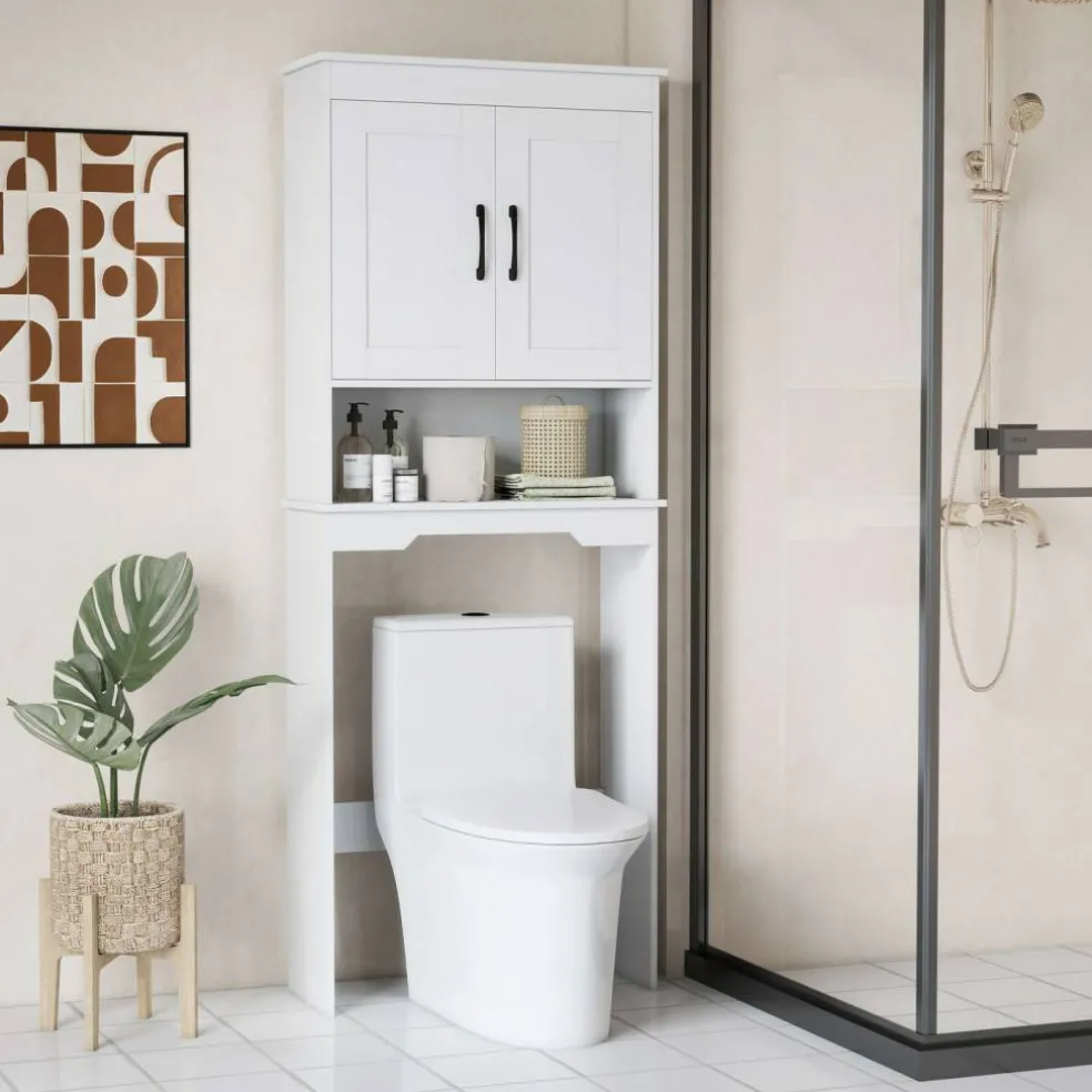 Costway Over The Toilet Storage Cabinet Bathroom Organizer w/ Adjustable Shelf