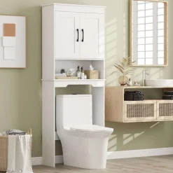 Costway Over The Toilet Storage Cabinet Bathroom Organizer w/ Adjustable Shelf