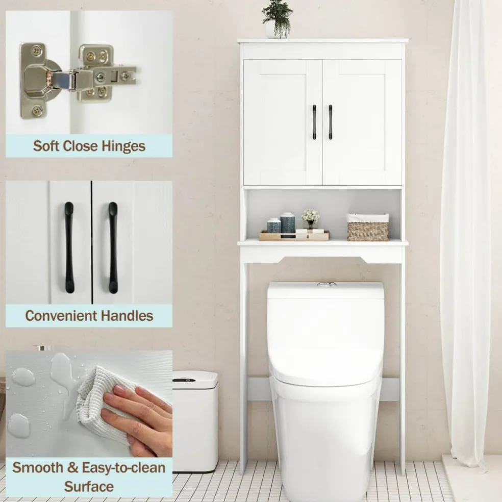 Costway Over The Toilet Storage Cabinet Bathroom Organizer w/ Adjustable Shelf