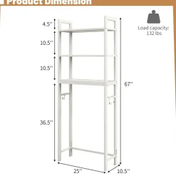 Costway Over-The-Toilet Storage Shelf Space Saving Metal Bathroom Organizer Hooks Grey/White/Brown