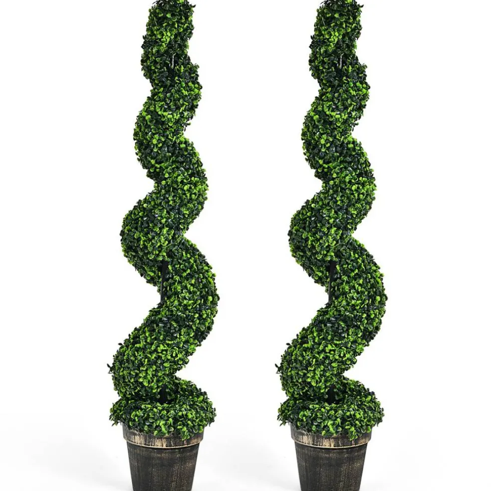 Costway 2 Pack 4FT Artificial Spiral Boxwood Topiary Tree Indoor Outdoor Decor